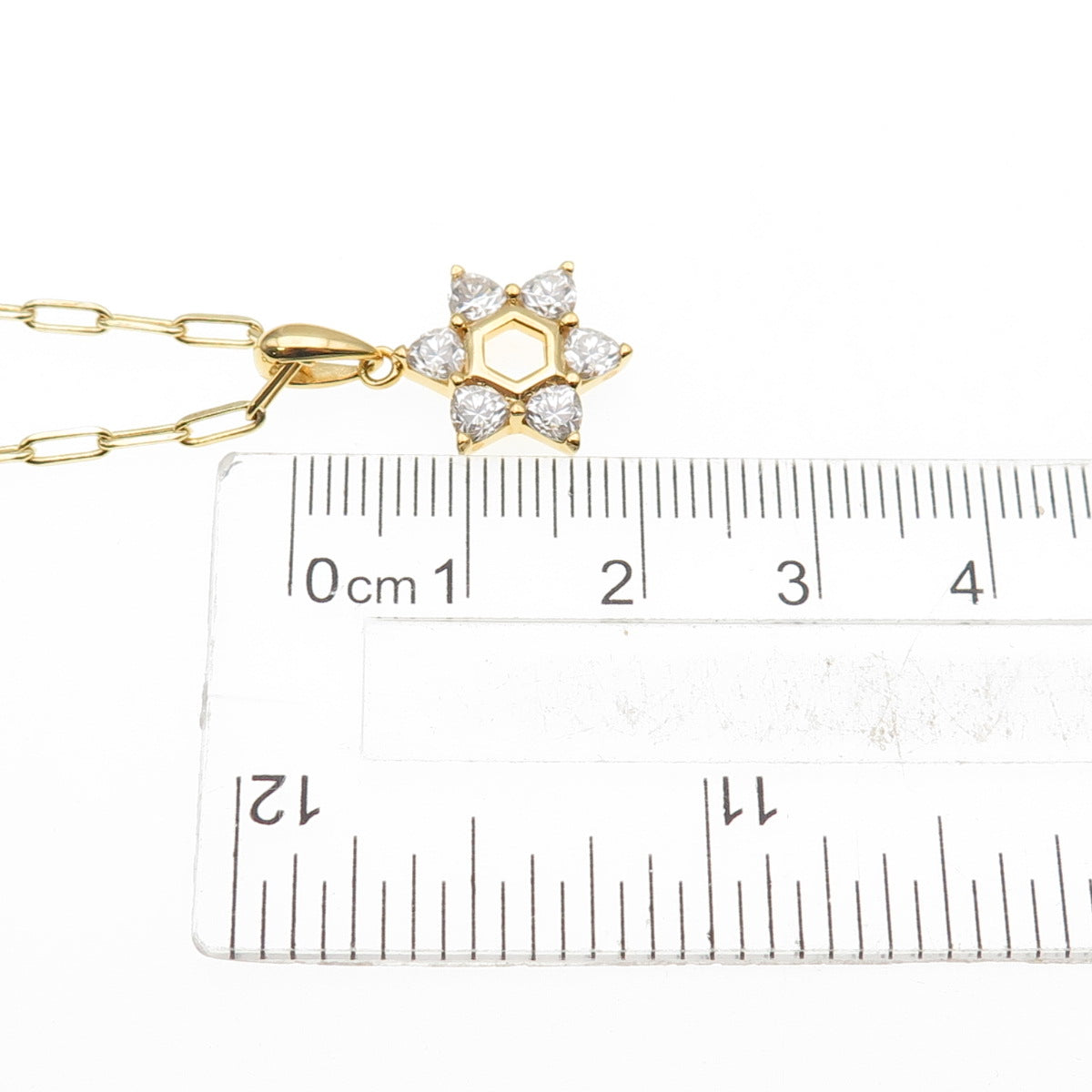 KEY STAR Sterling Silver Gold Plated Italy C Z Star of David Chain Necklace 18"