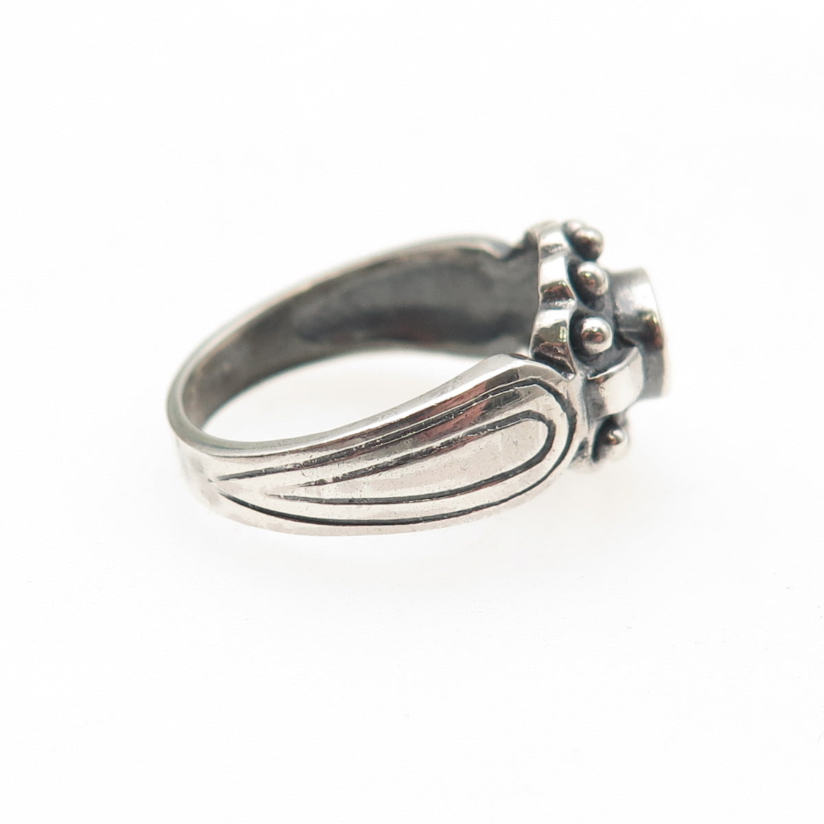 925 Sterling Silver Vintage Real Abalone Shell Modernist Oxidized Ring Size 6.25