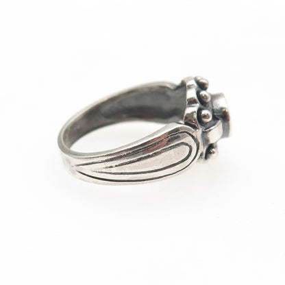 925 Sterling Silver Vintage Real Abalone Shell Modernist Oxidized Ring Size 6.25