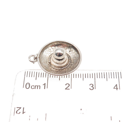 925 Sterling Silver Vintage Sombrero Hat Oxidized 3D Charm Pendant