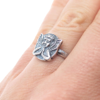 925 Sterling Silver Vintage Cherub Oxidized Ring Size 5.5
