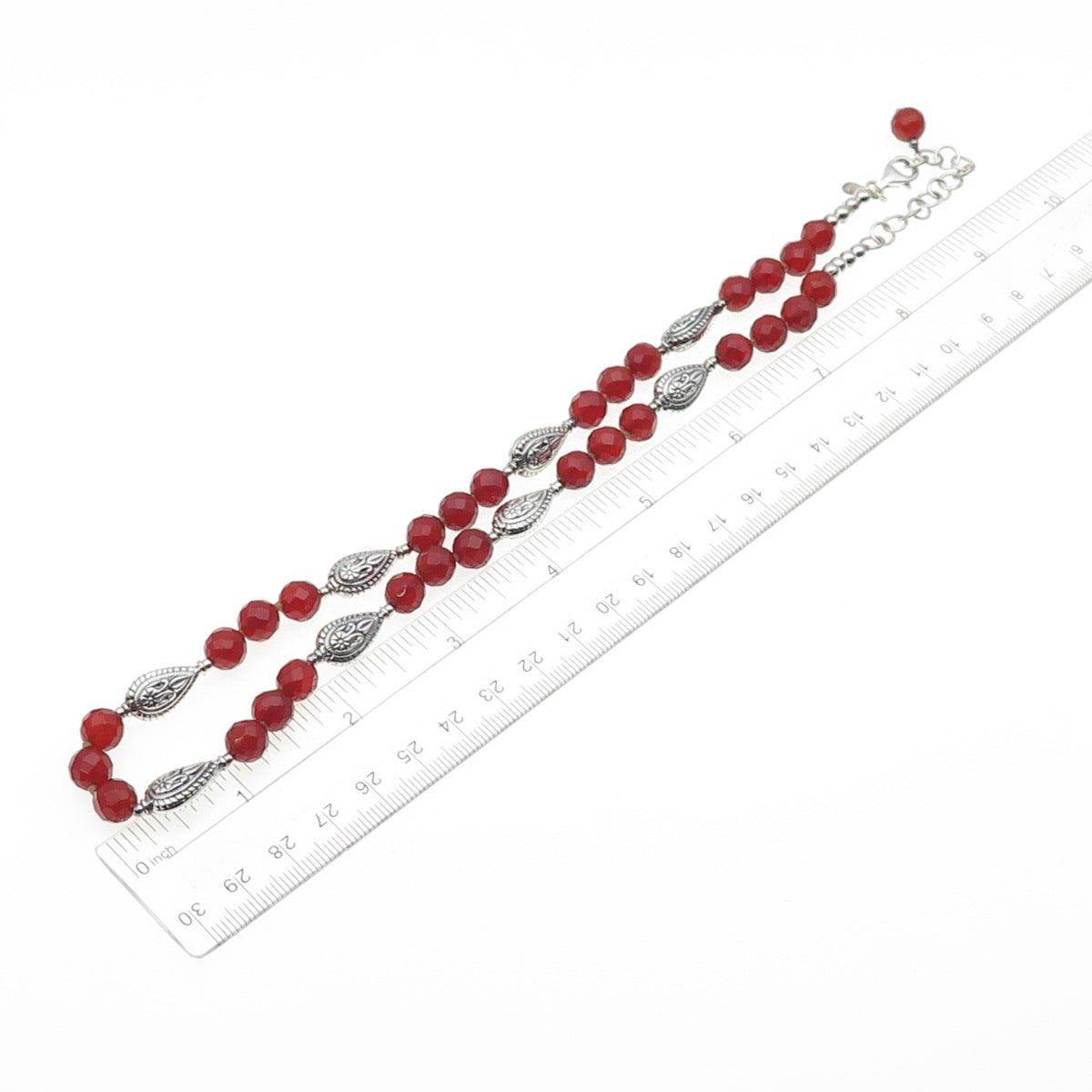 925 Sterling Silver Vintage Real Carnelian Floral Beaded Chain Necklace 18-20"