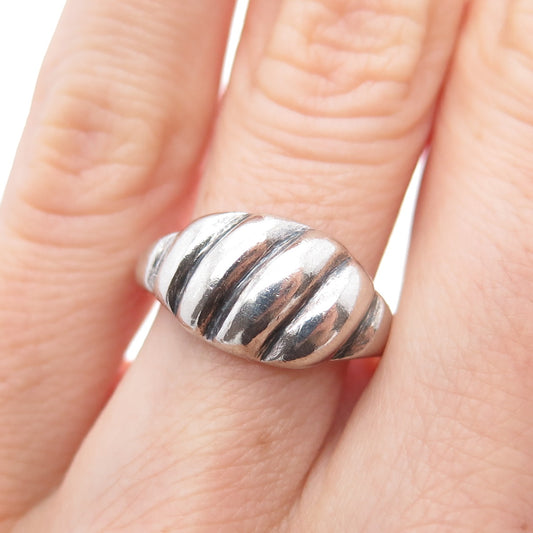 925 Sterling Silver Vintage Modernist Ribbed Oxidized Ring Size 6