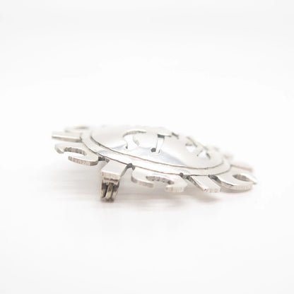 925 Sterling Silver Vintage Mexico Sun Face Tribal Pin Brooch