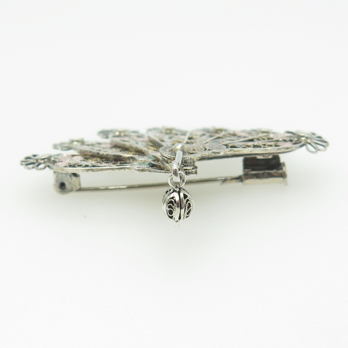 800 Silver Antique Art Deco Italy Filigree Floral Fan Pin Brooch