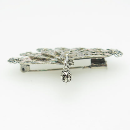 800 Silver Antique Art Deco Italy Filigree Floral Fan Pin Brooch