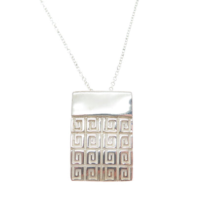 925 Sterling Silver Italy Modernist Greek Key Cable Chain Necklace 18"