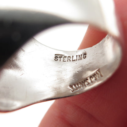 M&J Savitt 925 Sterling Silver Vintage Signet Oxidized Ring Size 6.5