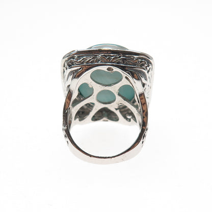 925 Sterling Silver 2-Tone Vintage Real Tyrone Turquoise Hammered Ring Size 6