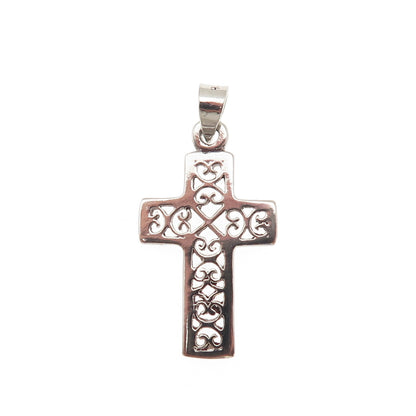 925 Sterling Silver Vintage Ornate Heart Cross Charm Pendant