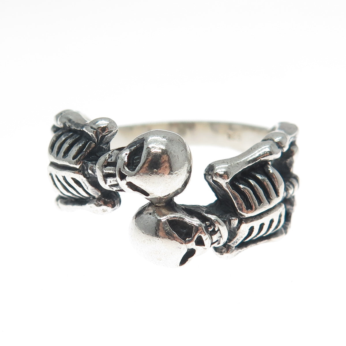 925 Sterling Silver Vintage Skeleton Biker Oxidized Ring Size 12.25