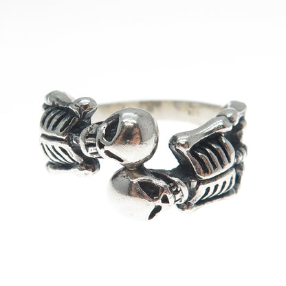 925 Sterling Silver Vintage Skeleton Biker Oxidized Ring Size 12.25