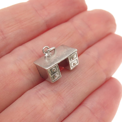 925 Sterling Silver Antique Art Deco Work Desk 3D Mini Charm Pendant