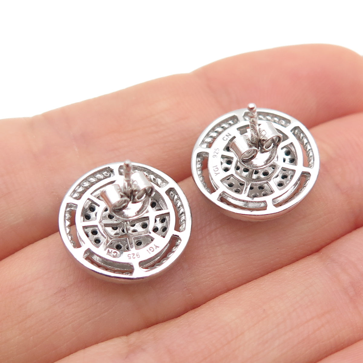 925 Sterling Silver Real Round-Cut Black Spinel Earrings