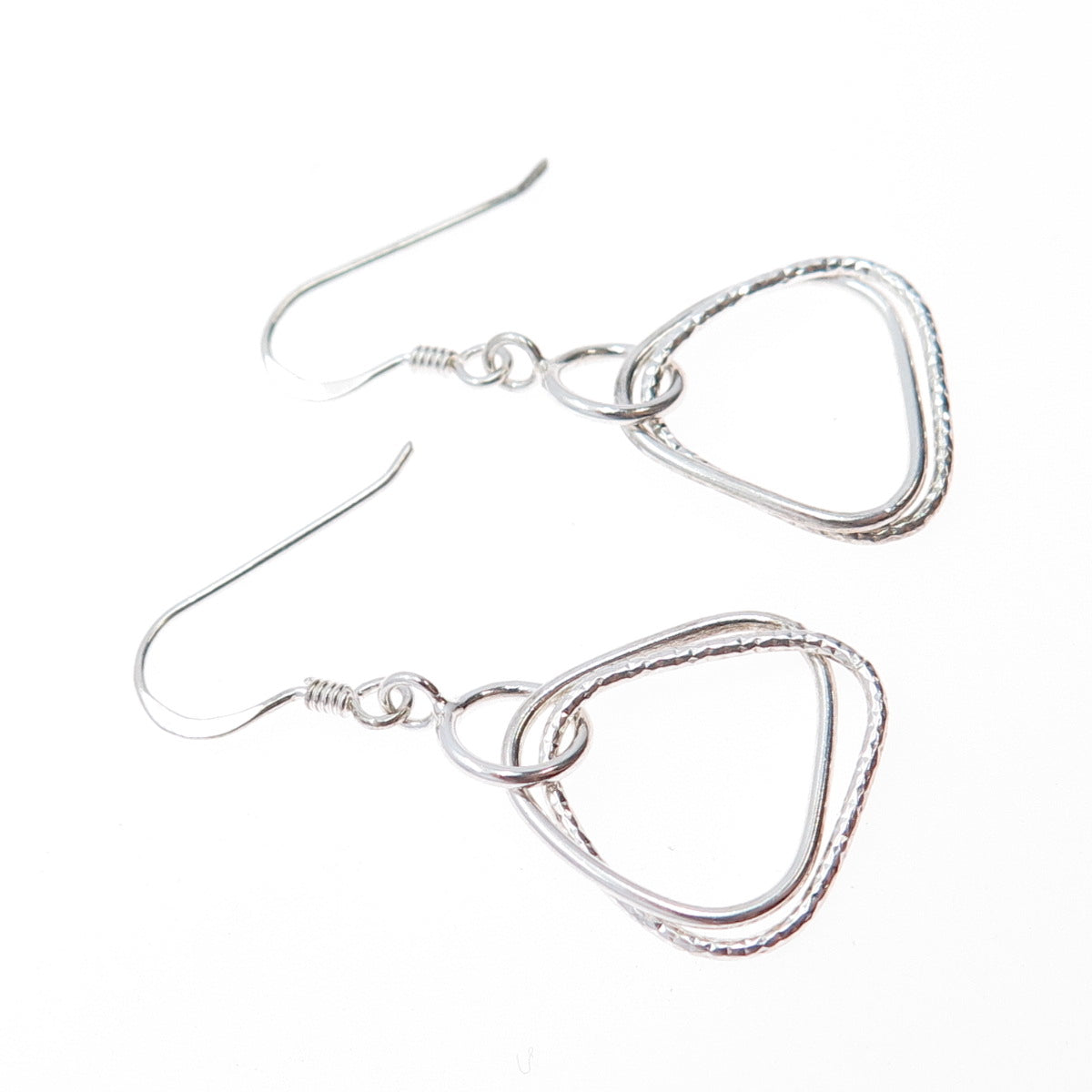 925 Sterling Silver Vintage Interlocked Triangle Dangle Earrings