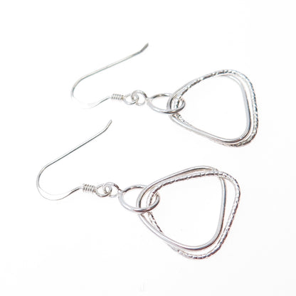 925 Sterling Silver Vintage Interlocked Triangle Dangle Earrings