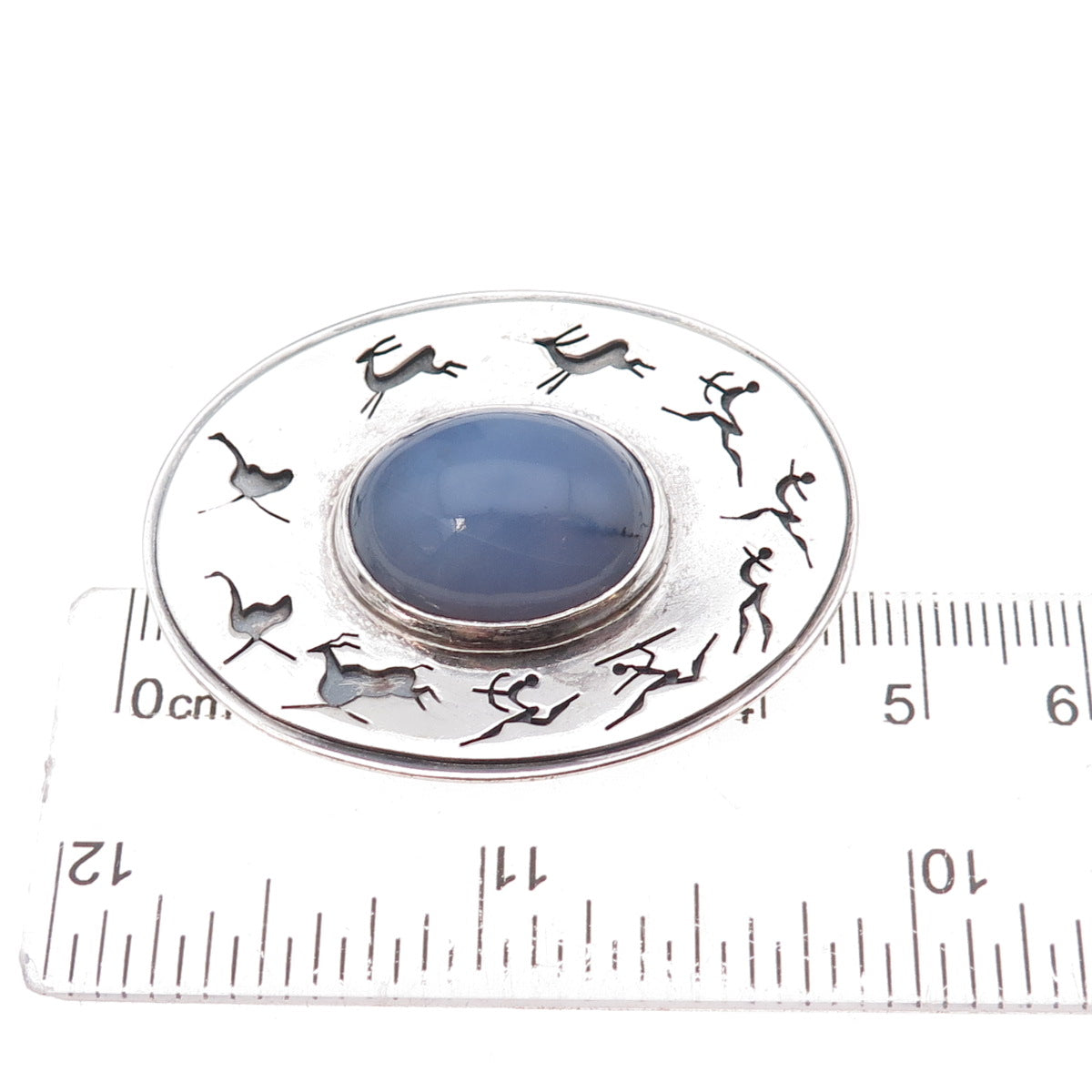 Bircher Haglund 925 Sterling Silver Vintage Real Agate Storyteller Pin Brooch