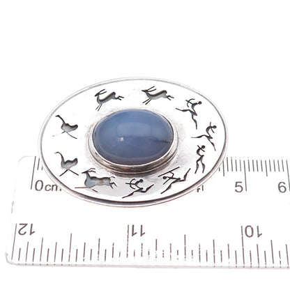 Bircher Haglund 925 Sterling Silver Vintage Real Agate Storyteller Pin Brooch