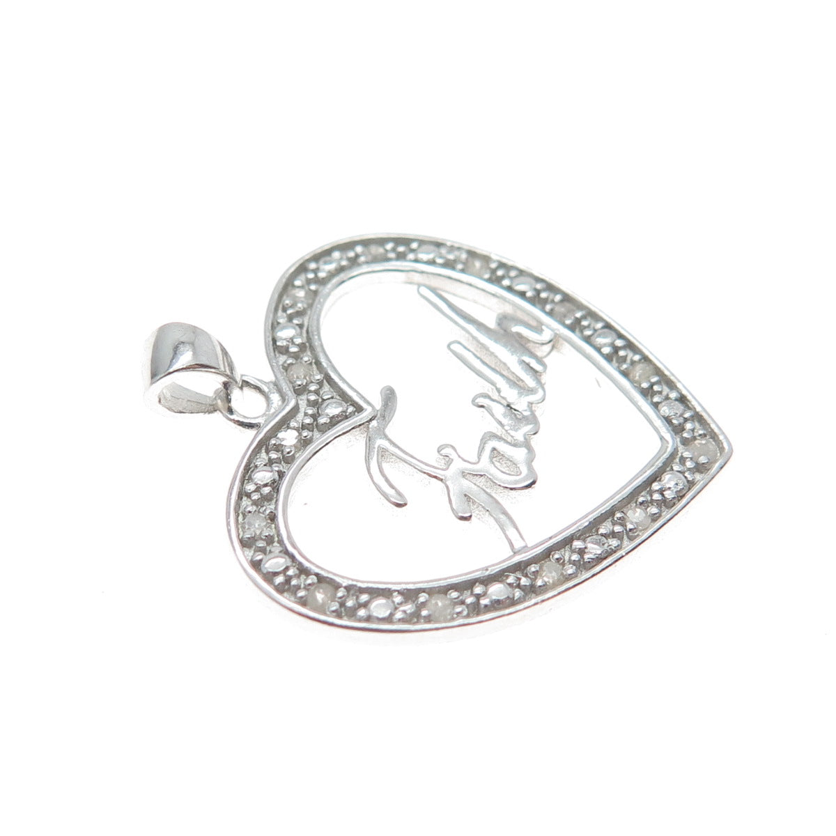 HAN 925 Sterling Silver Real Round-Cut Diamond Faith Heart Minimalist Pendant