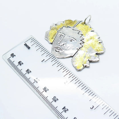 925 Sterling Silver 2-Tone Vintage Man Face Pendant