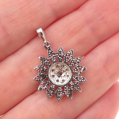 925 Sterling Silver Round-Cut C Z Floral Charm Pendant