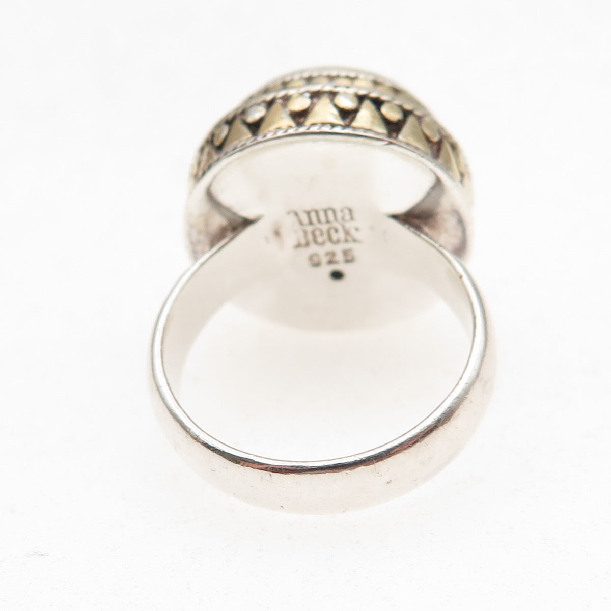 Anna Beck 925 Sterling Silver 2-Tone Vintage Real Moonstone Ring Size 6.75