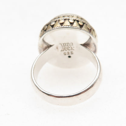 Anna Beck 925 Sterling Silver 2-Tone Vintage Real Moonstone Ring Size 6.75