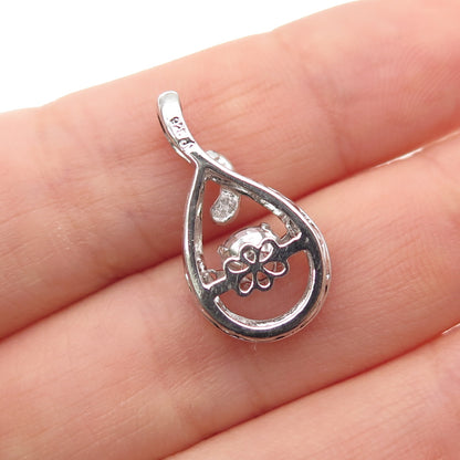 925 Sterling Silver Real Round-Cut White Topaz Teardrop Mini Charm Pendant