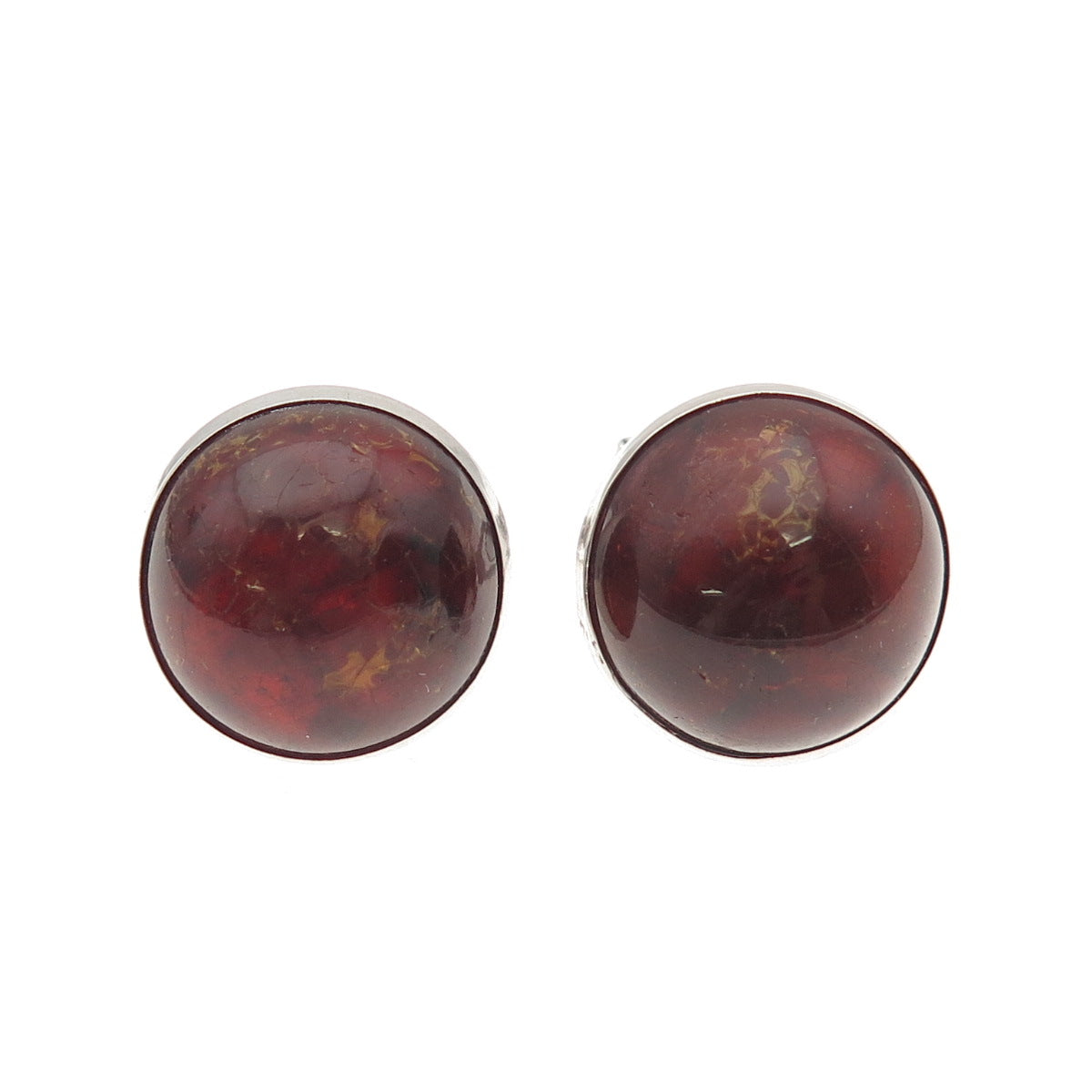 925 Sterling Silver Vintage FW Poland Real Amber Modernist Cufflinks