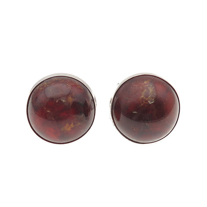 925 Sterling Silver Vintage FW Poland Real Amber Modernist Cufflinks