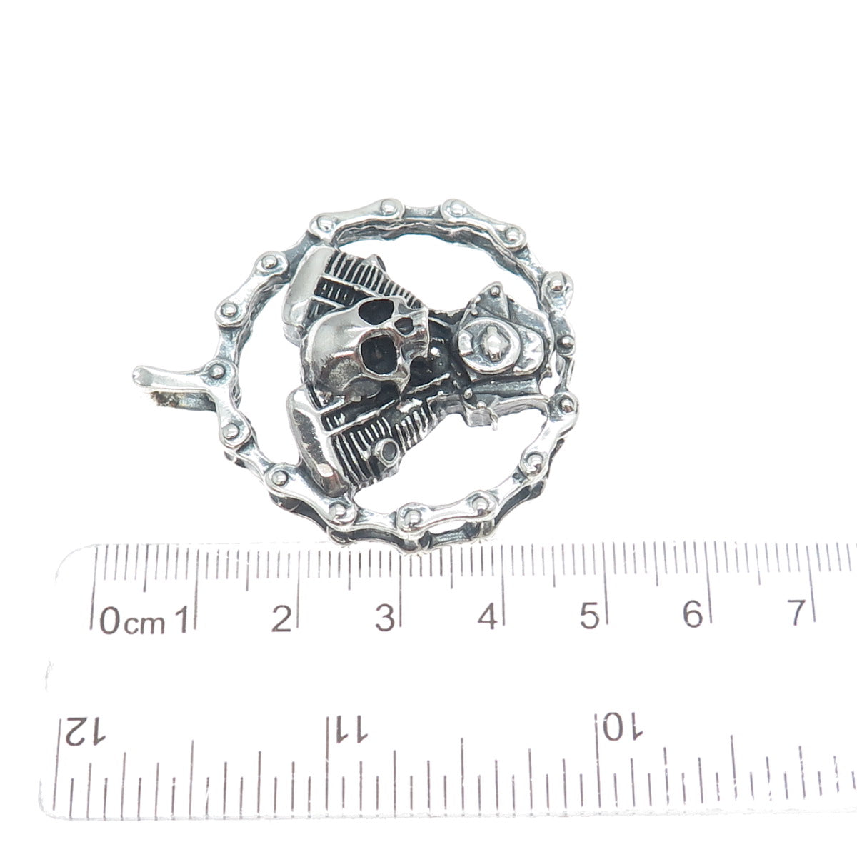 925 Sterling Silver Vintage Skull Biker Oxidized Pendant
