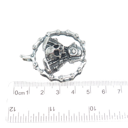 925 Sterling Silver Vintage Skull Biker Oxidized Pendant