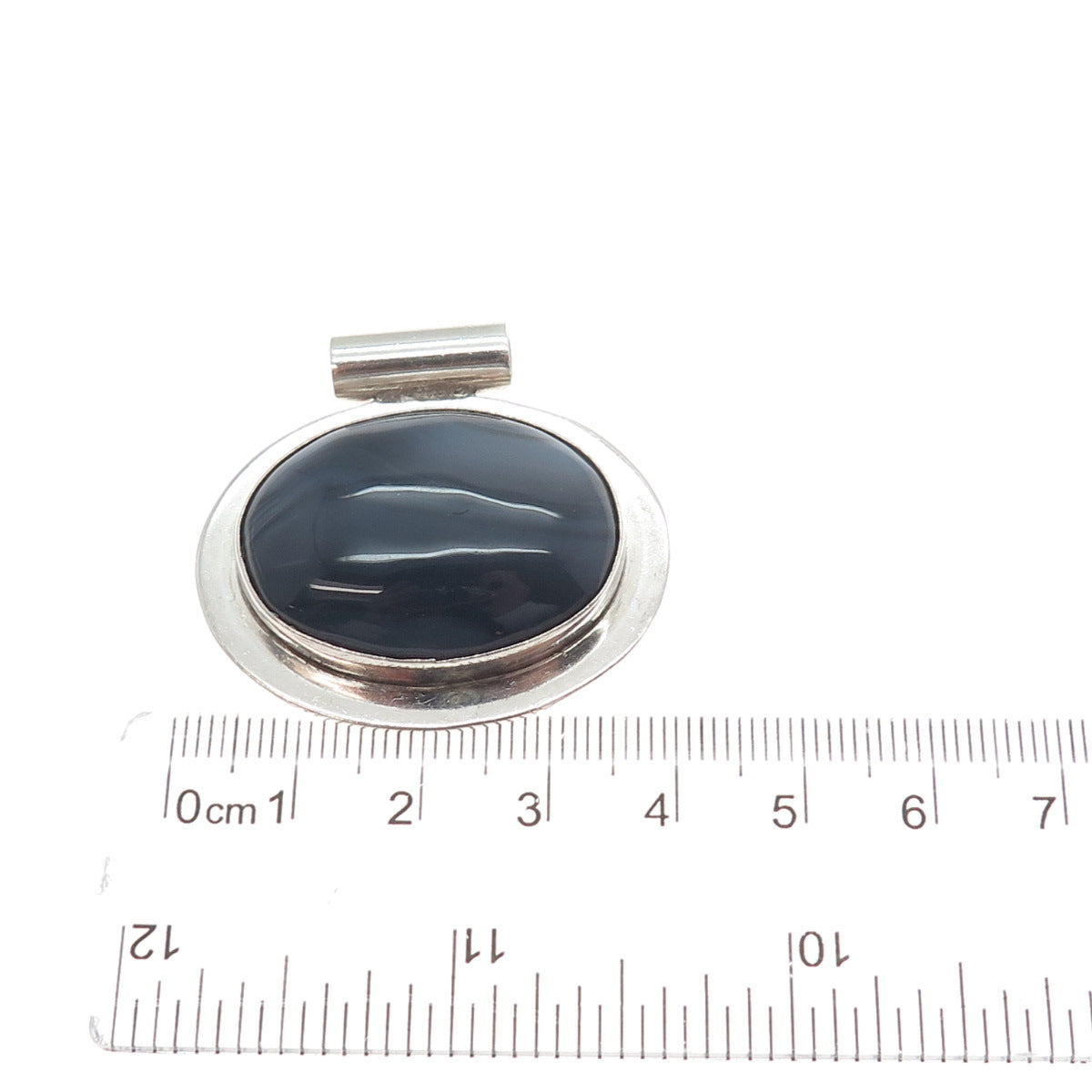 925 Sterling Silver Vintage Mexico Real Botswana Agate Modernist Slide Pendant