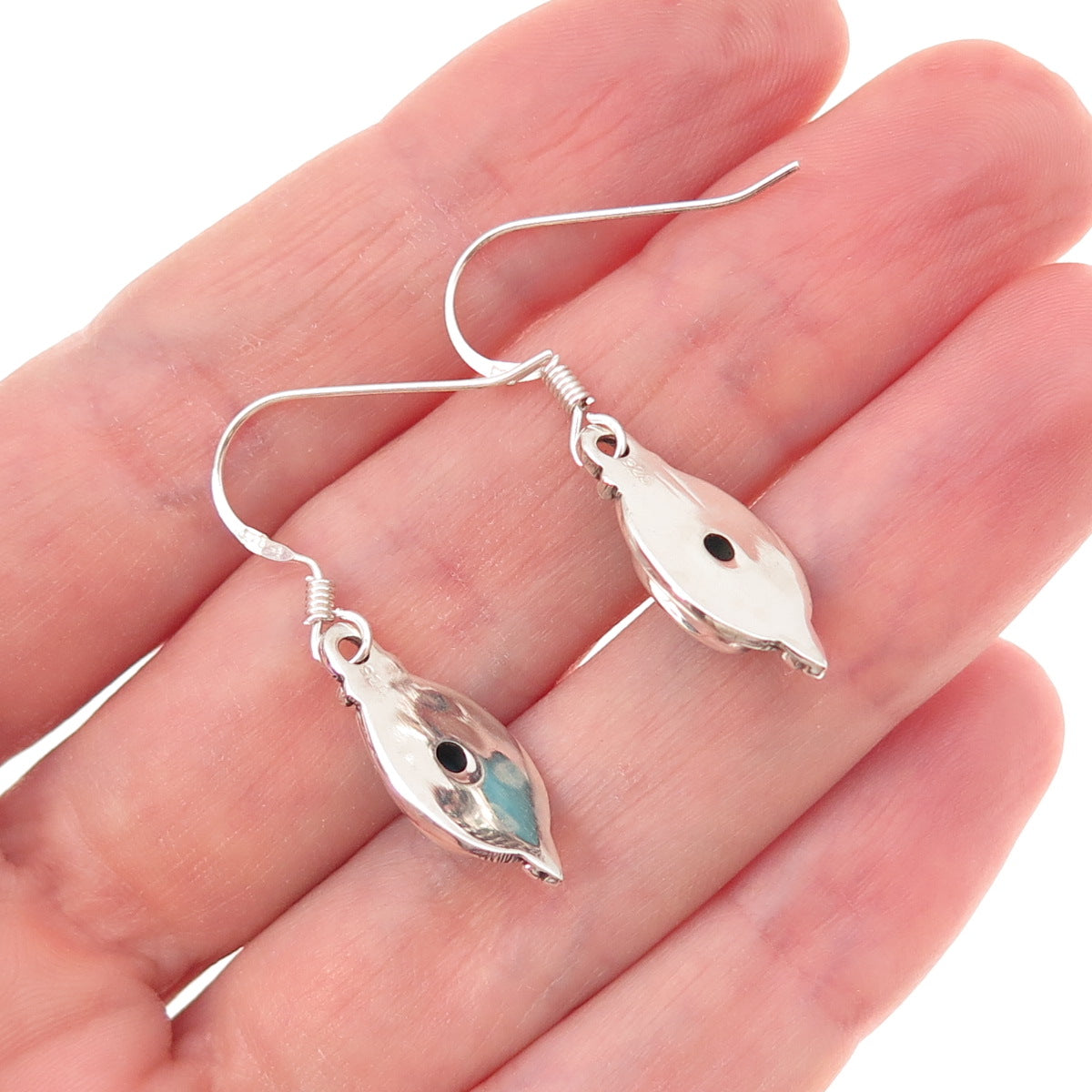 925 Sterling Silver Vintage Real Sleeping Beauty Turquoise Dangle Earrings
