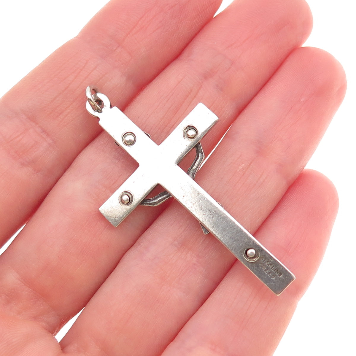 Creed 925 Sterling Silver Vintage Crucifix Cross Religious Oxidized Pendant