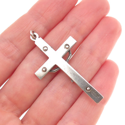 Creed 925 Sterling Silver Vintage Crucifix Cross Religious Oxidized Pendant