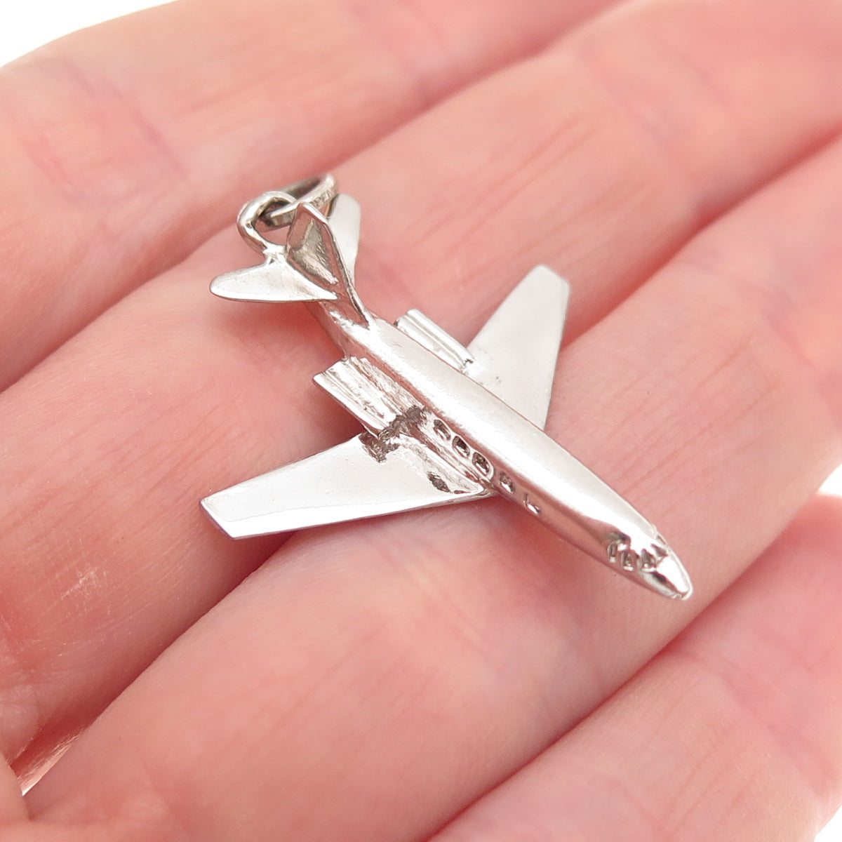 Spencer 925 Sterling Silver Vintage Airplane Jet 3D Charm Pendant