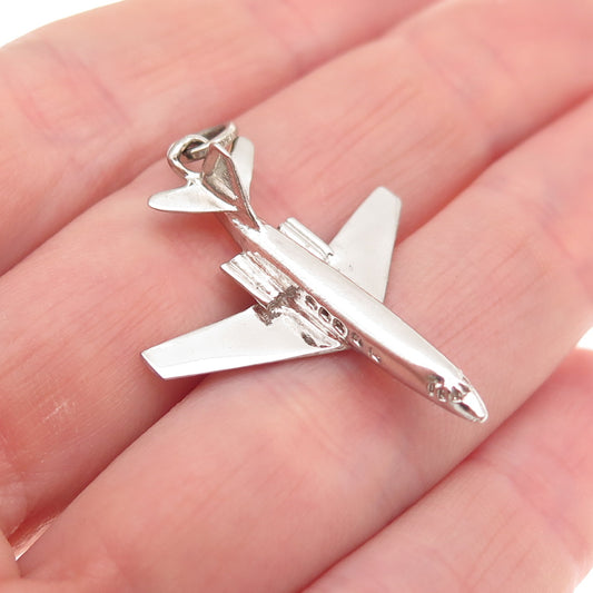 Spencer 925 Sterling Silver Vintage Airplane Jet 3D Charm Pendant