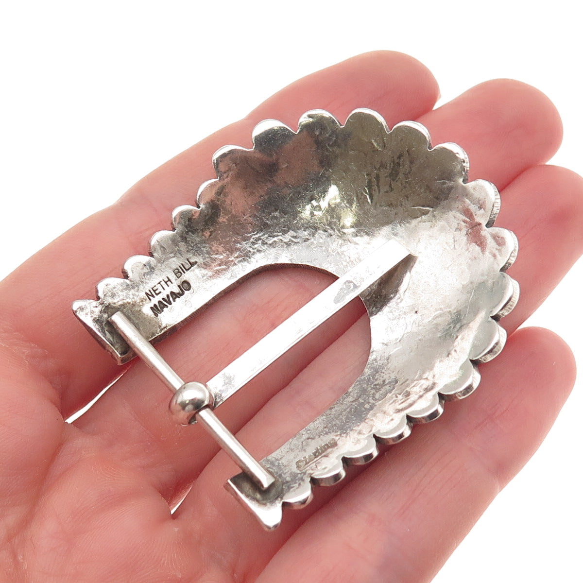 Kenneth Bill Navajo Old Pawn Sterling Silver Vintage Southwestern Belt Buckle