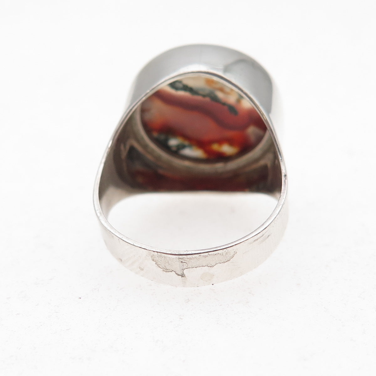 925 Sterling Silver Vintage 1976 S&B London Real Agate Modernist Ring Size 6.25