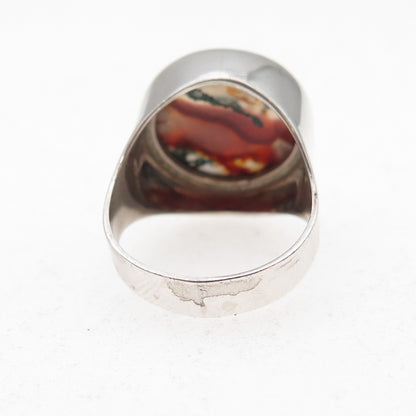 925 Sterling Silver Vintage 1976 S&B London Real Agate Modernist Ring Size 6.25