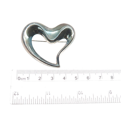 BOMA 925 Sterling Silver Vintage Modernist Heart Oxidized Pin Brooch