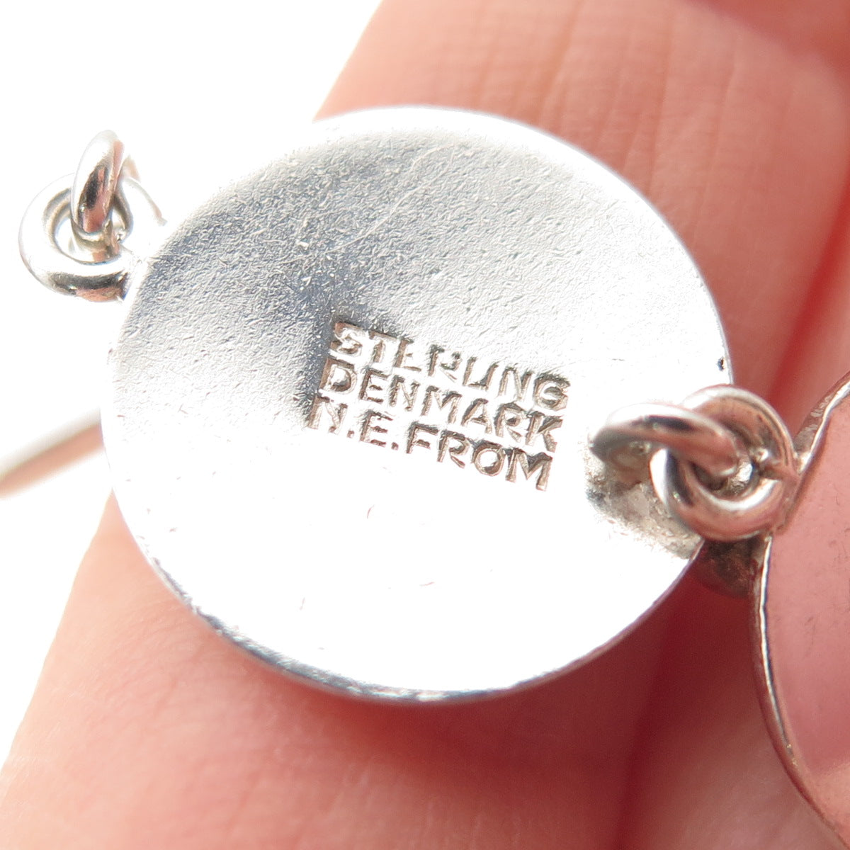 N.E. FROM 925 Sterling Silver Vintage Denmark Modernist Disc Chain Necklace 14"