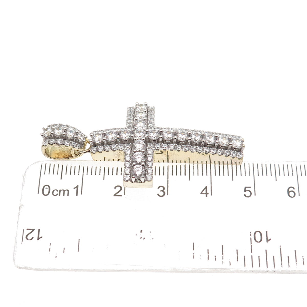 Dadwani 925 Sterling Silver Gold Plated Round-Cut C Z Cross Pendant