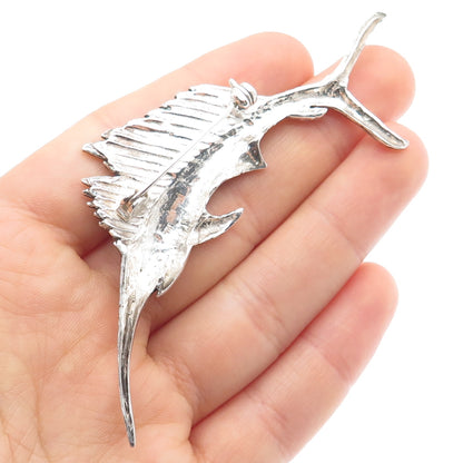 925 Sterling Silver Vintage Swordfish Oxidized Pin Brooch