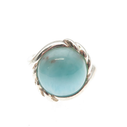 925 Sterling Silver Vintage Real Larimar Modernist Ring Size 6
