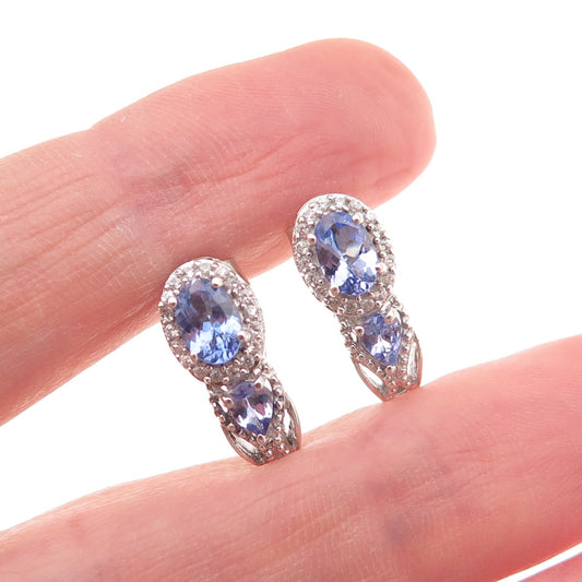 Chuck Clemency 925 Sterling Silver Real Tanzanite & White Topaz Earrings