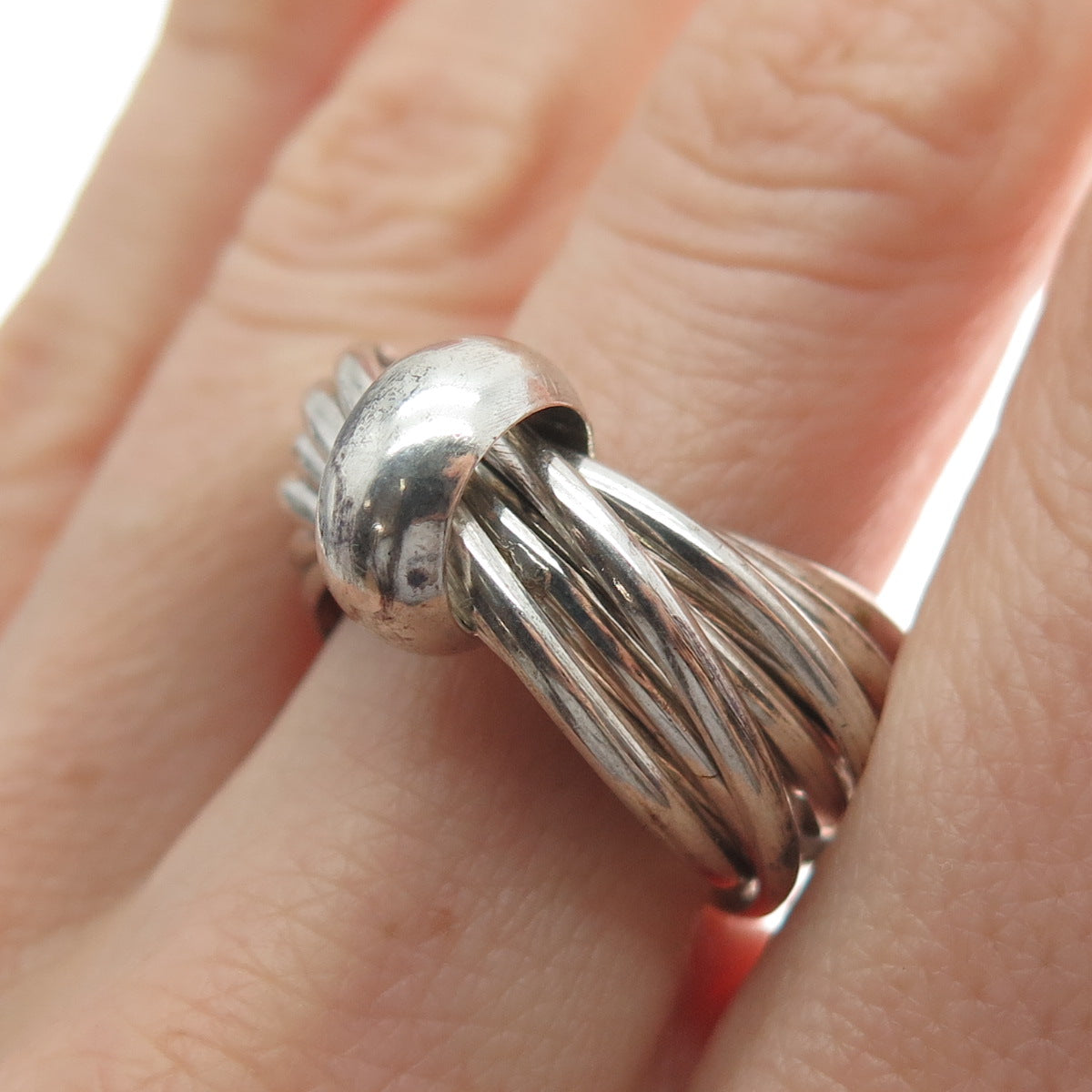 925 Sterling Silver Vintage Multi-Band Interlocked Ring Size 7.75