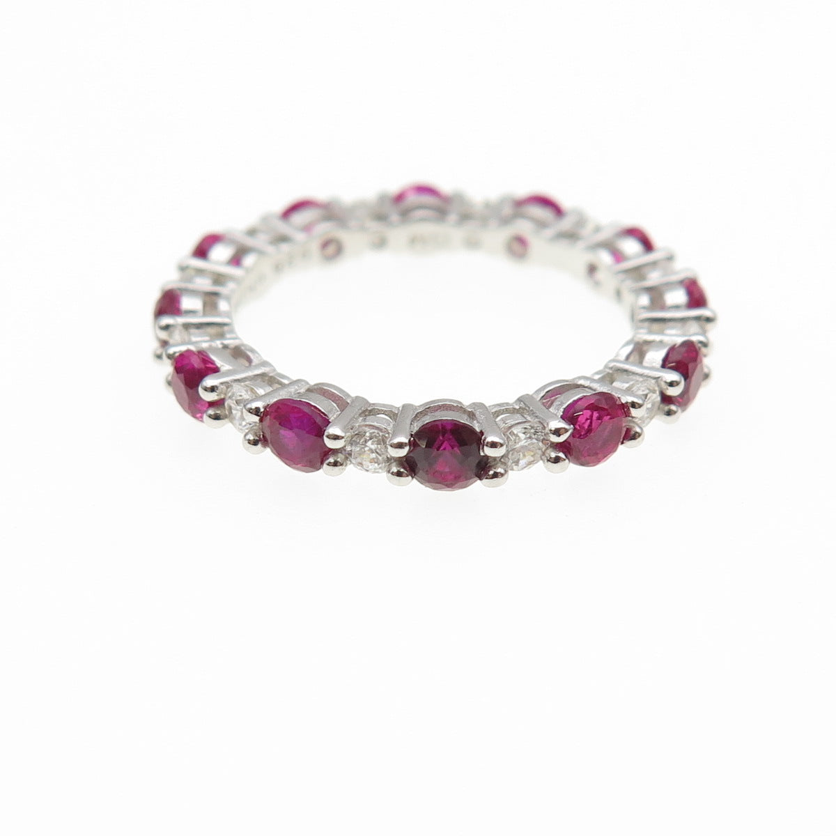 925 Sterling Silver Round-Cut Lab-Created Ruby & C Z Eternity Band Ring Size 6