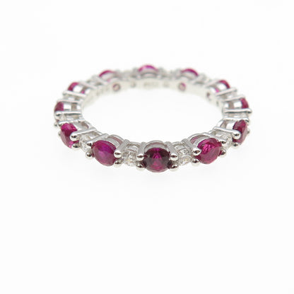 925 Sterling Silver Round-Cut Lab-Created Ruby & C Z Eternity Band Ring Size 6